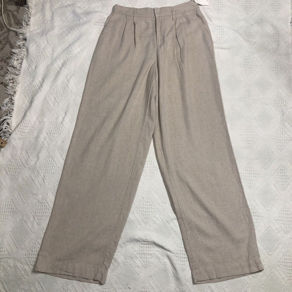 New Day High-Rise Linen Pleat Front Straight Trousers Womens Size 6L Natural - Picture 3 of 9